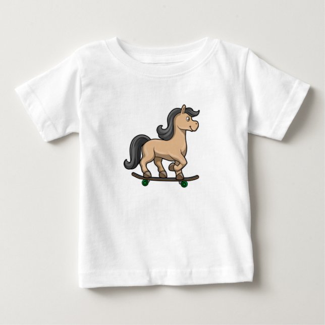 Horse as Skater with Skateboard Baby T-Shirt (Front)