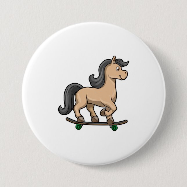 Horse as Skater with Skateboard Button (Front)