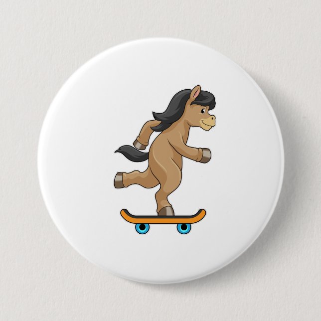 Horse as Skater with Skateboard Button (Front)
