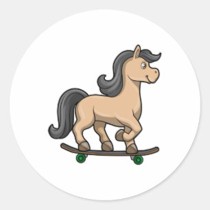 Horse as Skater with Skateboard Classic Round Sticker