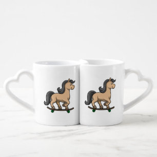 Horse as Skater with Skateboard Coffee Mug Set