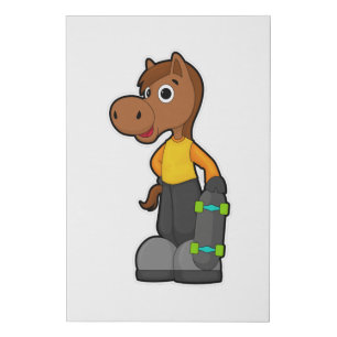 Horse as Skater with Skateboard Faux Canvas Print