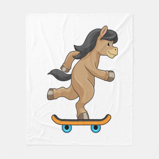 Horse as Skater with Skateboard Fleece Blanket (Front)