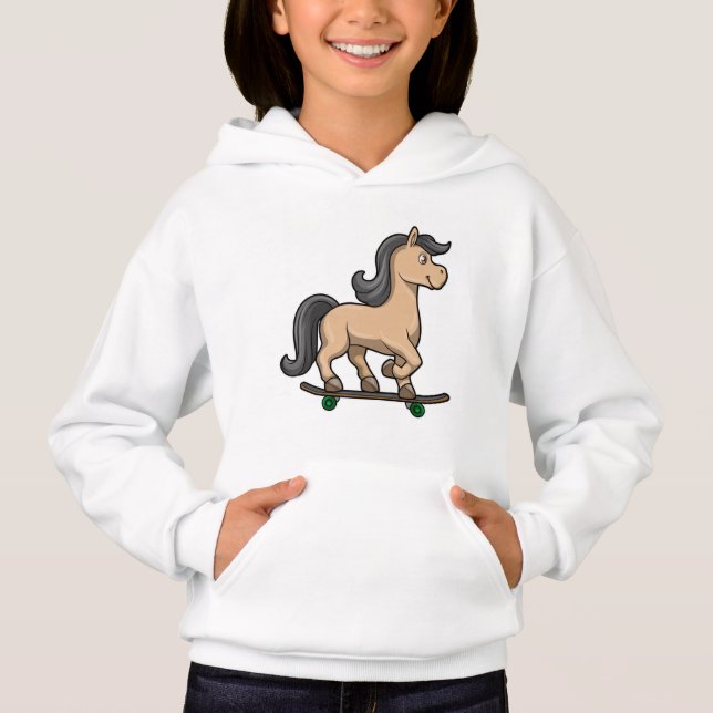 Horse as Skater with Skateboard Hoodie (Front)