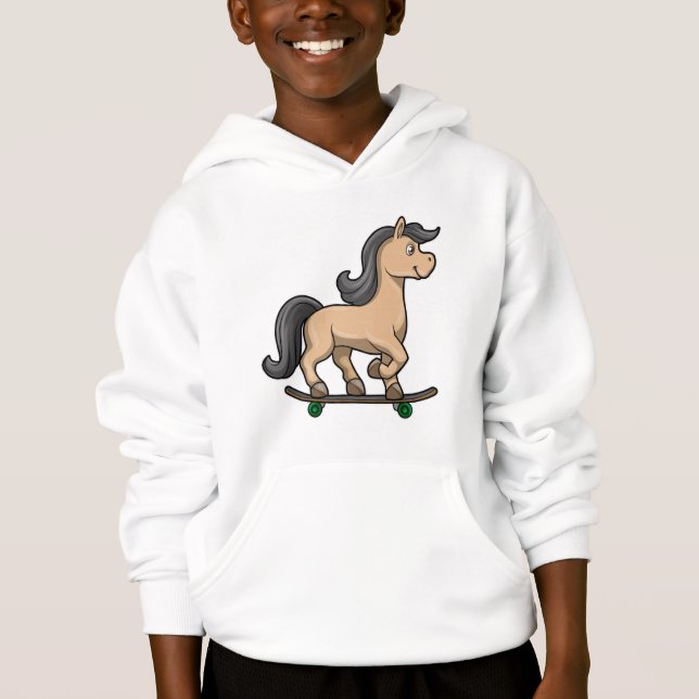 Horse as Skater with Skateboard Hoodie (Front)