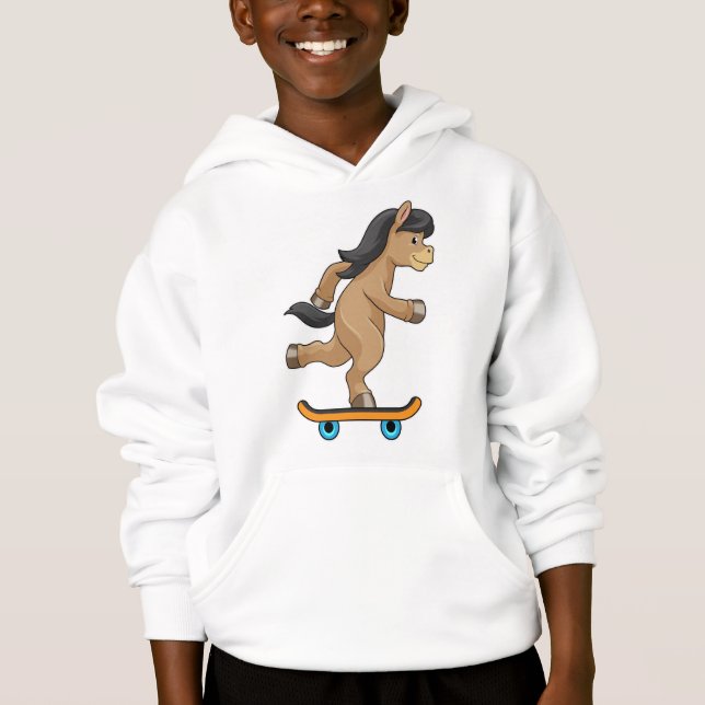 Horse as Skater with Skateboard Hoodie (Front)