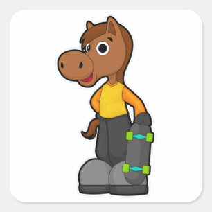 Horse as Skater with Skateboard Square Sticker