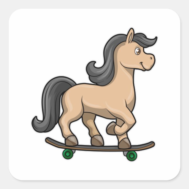 Horse as Skater with Skateboard Square Sticker (Front)