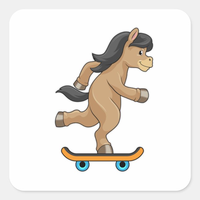 Horse as Skater with Skateboard Square Sticker (Front)