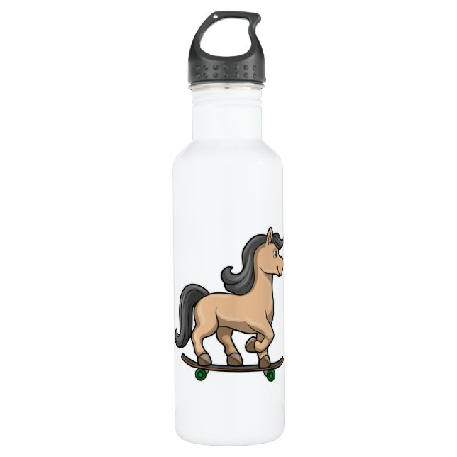 Horse as Skater with Skateboard Stainless Steel Water Bottle (Front)