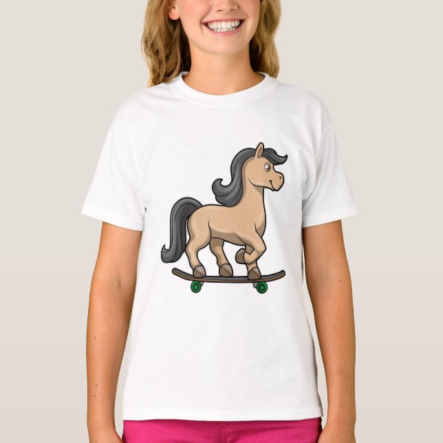 Horse as Skater with Skateboard T-Shirt (Front)
