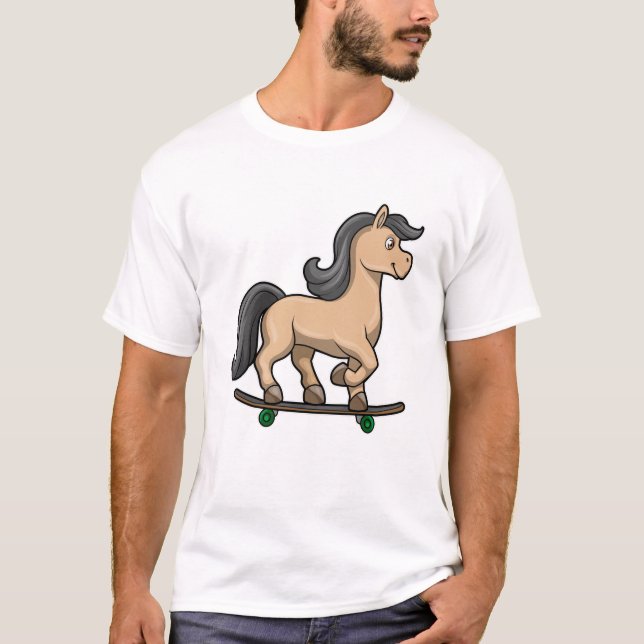 Horse as Skater with Skateboard T-Shirt (Front)