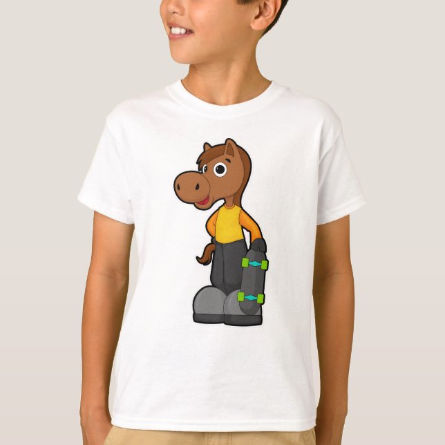 Horse as Skater with Skateboard T-Shirt (Front)