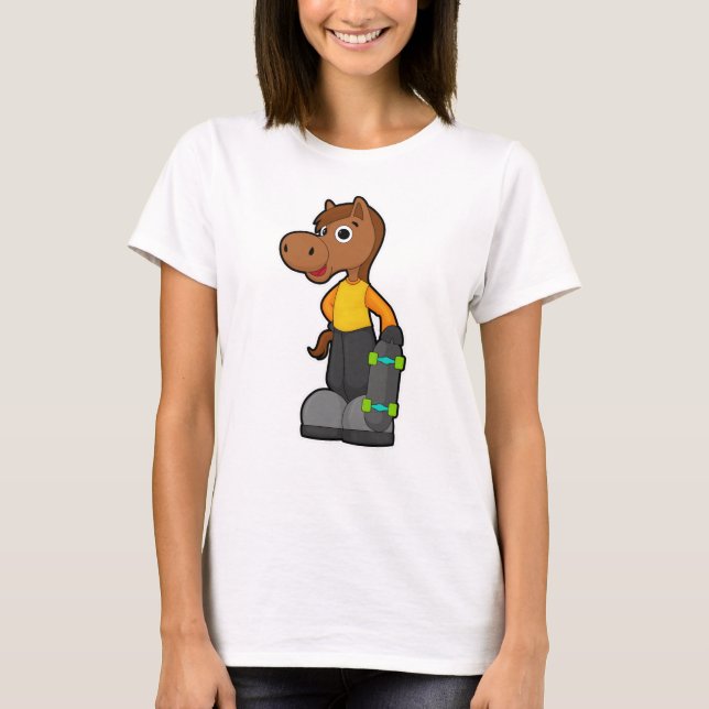 Horse as Skater with Skateboard T-Shirt (Front)