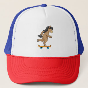 Horse as Skater with Skateboard Trucker Hat