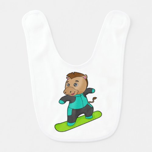 Horse as Snowboarder with Snowboard Baby Bib