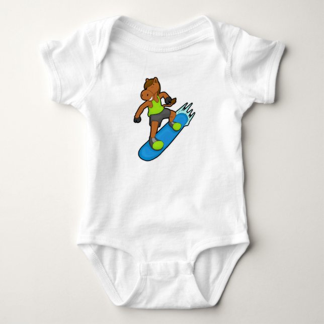 Horse as Snowboarder with Snowboard Baby Bodysuit (Front)