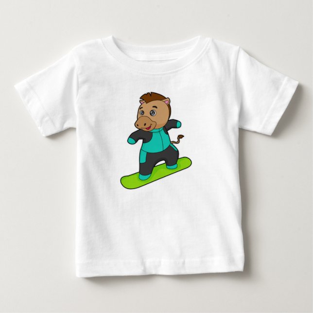 Horse as Snowboarder with Snowboard Baby T-Shirt (Front)