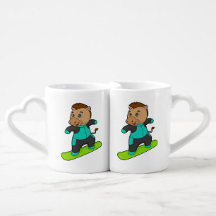 Horse as Snowboarder with Snowboard Coffee Mug Set