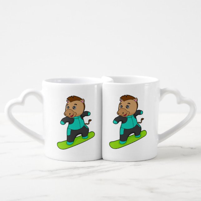 Horse as Snowboarder with Snowboard Coffee Mug Set (Front Nesting)
