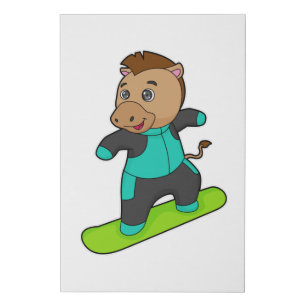 Horse as Snowboarder with Snowboard Faux Canvas Print