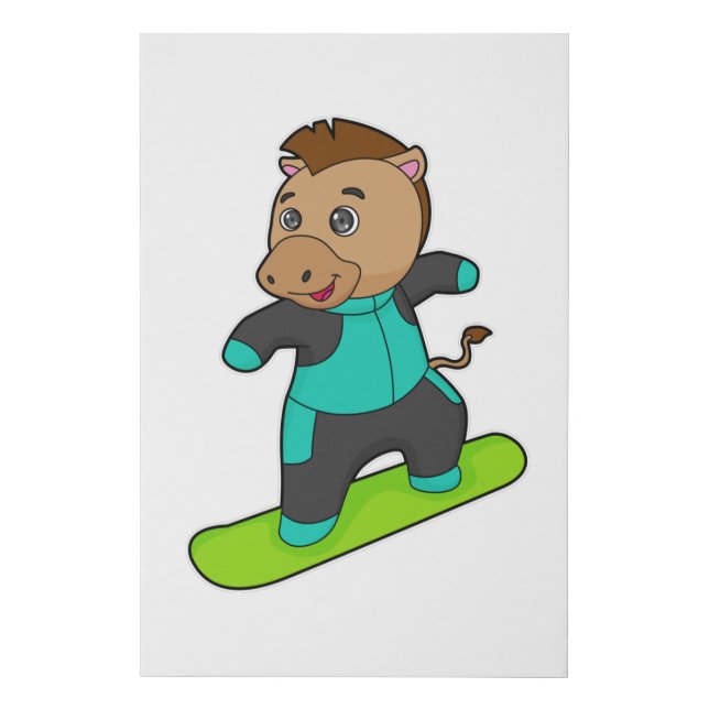 Horse as Snowboarder with Snowboard Faux Canvas Print (Front)