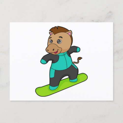 Horse as Snowboarder with Snowboard Postcard