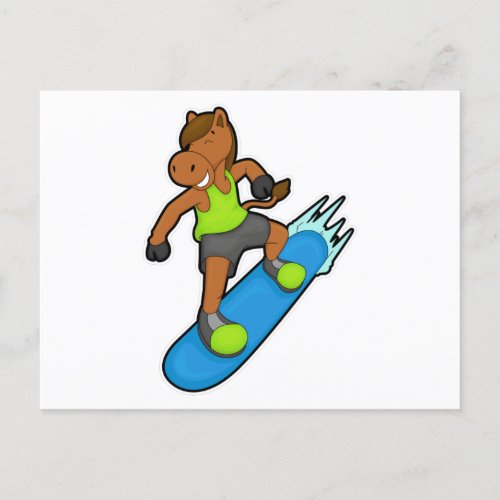 Horse as Snowboarder with Snowboard Postcard