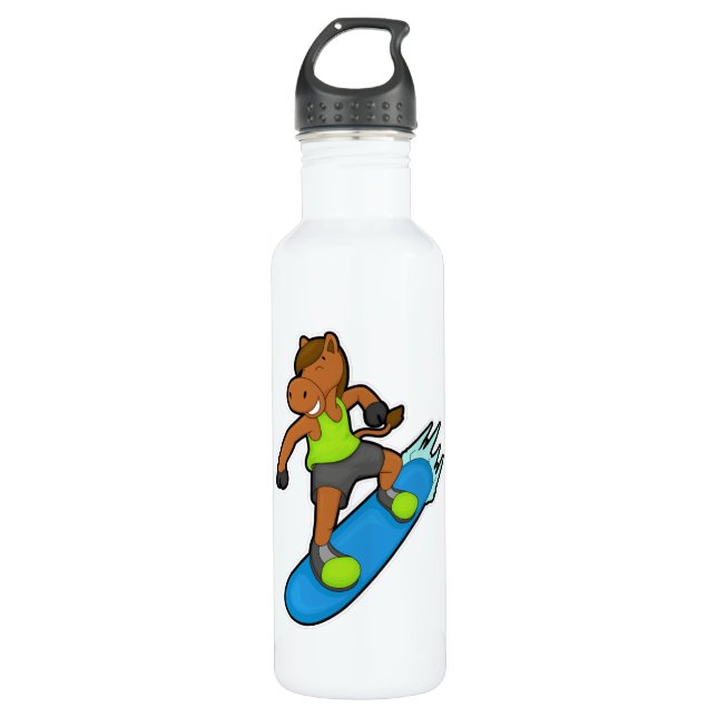 Horse as Snowboarder with Snowboard Stainless Steel Water Bottle (Front)