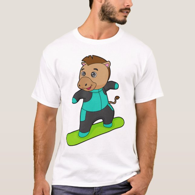 Horse as Snowboarder with Snowboard T-Shirt (Front)
