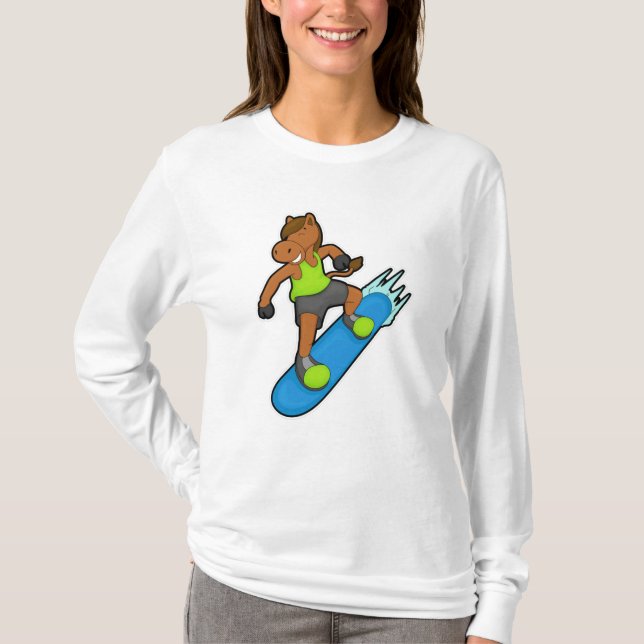 Horse as Snowboarder with Snowboard T-Shirt (Front)