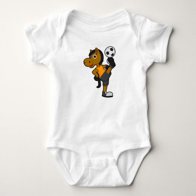 Horse as Soccer player with Soccer ball Baby Bodysuit (Front)