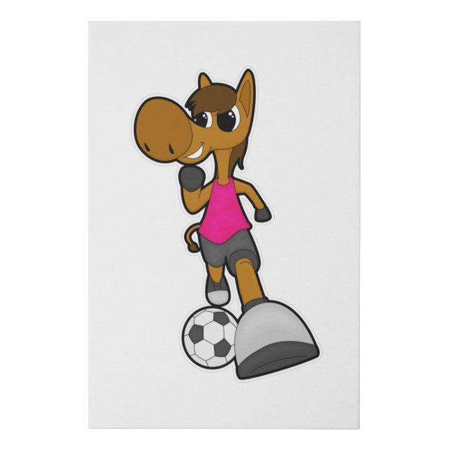 Horse as Soccer player with Soccer ball Faux Canvas Print (Front)