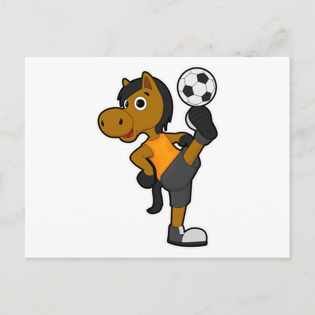 Horse as Soccer player with Soccer ball Postcard (Front)