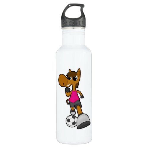 Horse as Soccer player with Soccer ball Stainless Steel Water Bottle
