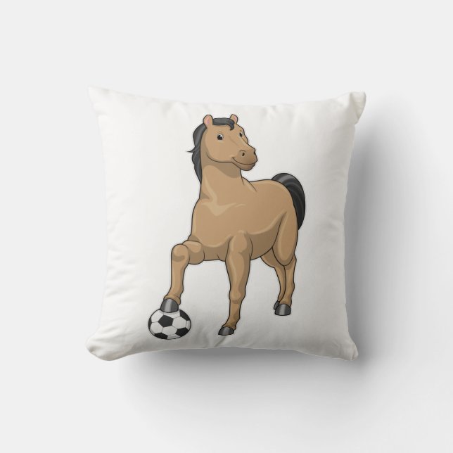 Horse as Soccer player with Soccer Throw Pillow (Front)
