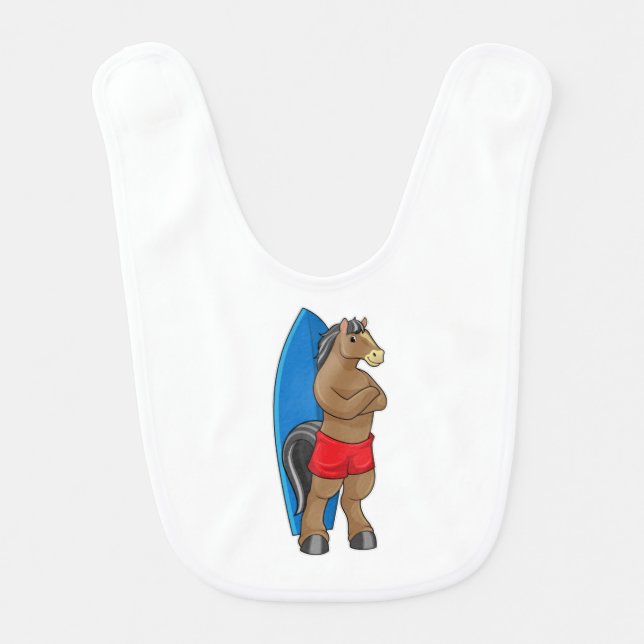 Horse as Surfer with Surfboard Baby Bib (Front)