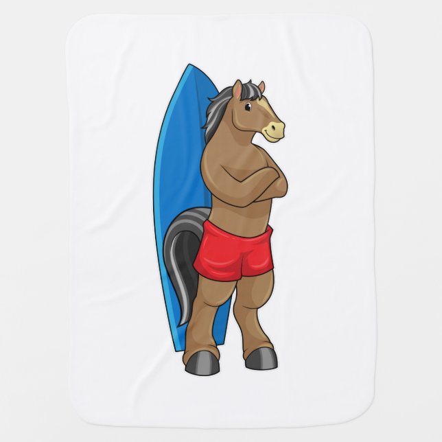 Horse as Surfer with Surfboard Baby Blanket (Front)