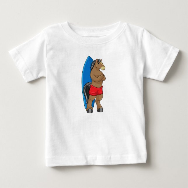 Horse as Surfer with Surfboard Baby T-Shirt (Front)