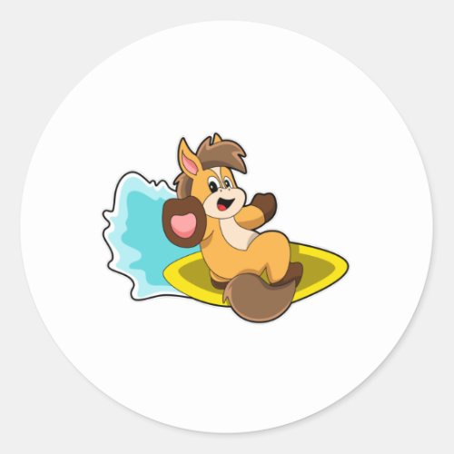Horse as Surfer with Surfboard Classic Round Sticker