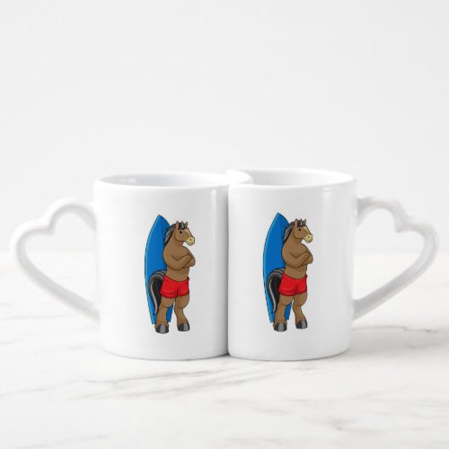 Horse as Surfer with Surfboard Coffee Mug Set