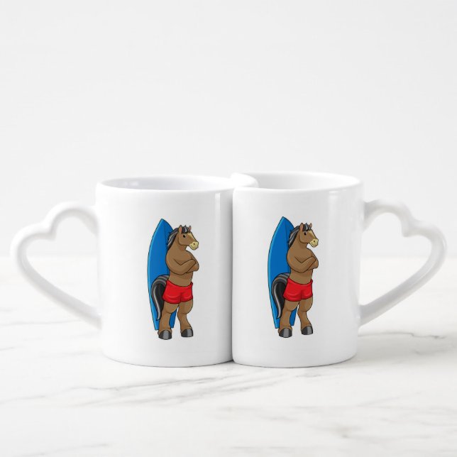 Horse as Surfer with Surfboard Coffee Mug Set (Front Nesting)