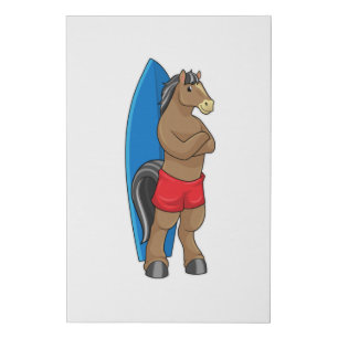 Horse as Surfer with Surfboard Faux Canvas Print