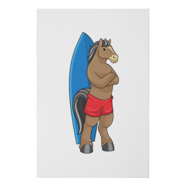 Horse as Surfer with Surfboard Faux Canvas Print (Front)