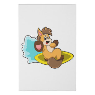 Horse as Surfer with Surfboard Faux Canvas Print