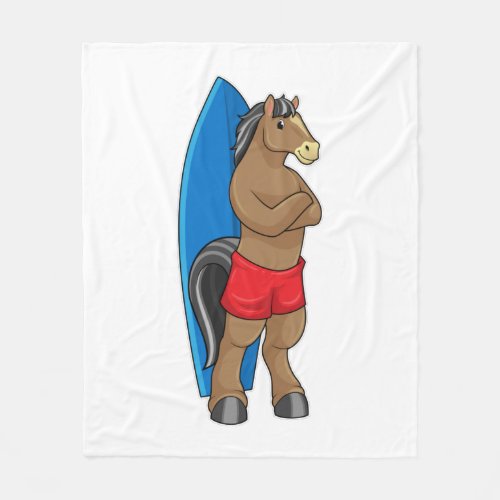 Horse as Surfer with Surfboard Fleece Blanket