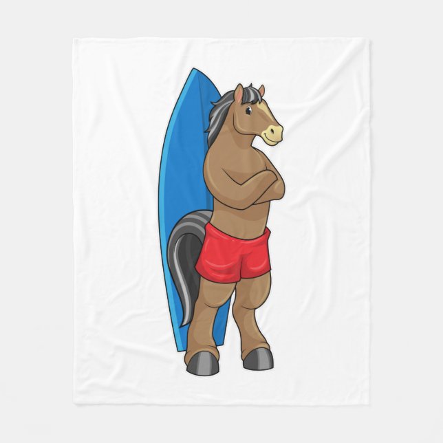 Horse as Surfer with Surfboard Fleece Blanket (Front)