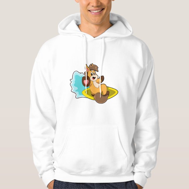 Horse as Surfer with Surfboard Hoodie (Front)