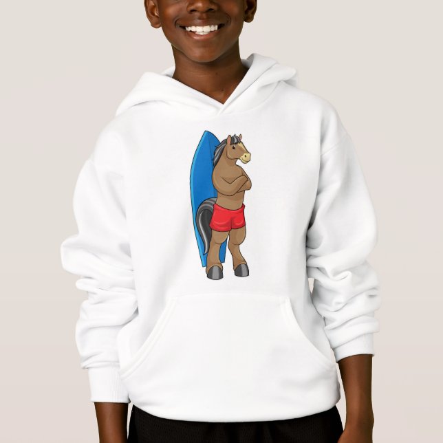 Horse as Surfer with Surfboard Hoodie (Front)