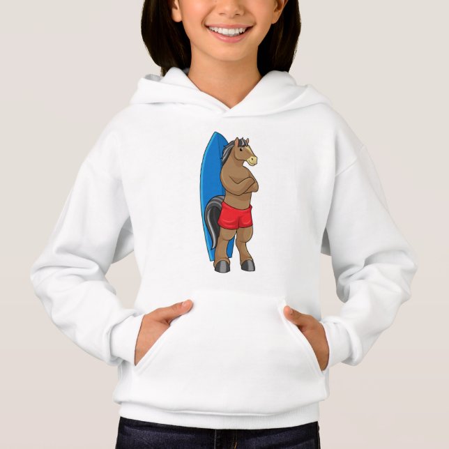 Horse as Surfer with Surfboard Hoodie (Front)